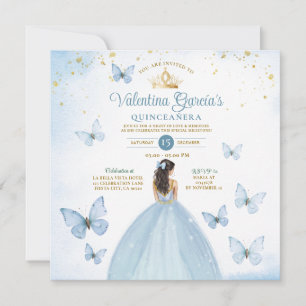 Invitation Dusty Blue Quinceañera 15 Anos Butterfly Gold