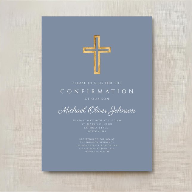 Invitation Dusty Blue Religious Wood Cross Boy Confirmation d (Dusty Blue Religious Wood Cross Boy Confirmation Invitation Digital Download)