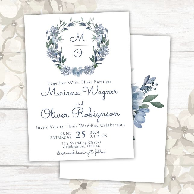 Invitation Dusty Blue Romantic Floral Mariage (Créateur téléchargé)