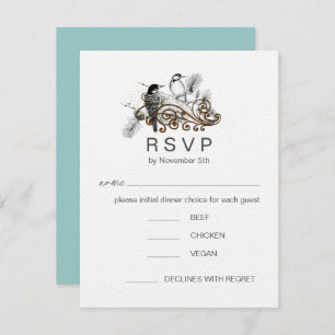 Invitation Dusty Blue Romantic Woodpecker Inséparables RSVP