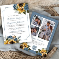 Dusty Blue Roses Tournesols Photo QR Code Mariage