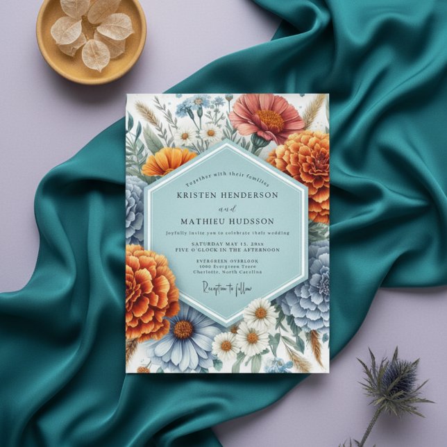 Invitation Dusty Blue Rustic Bloom Wedding (Créateur téléchargé)