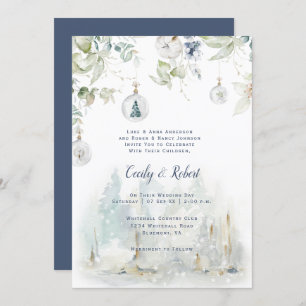 Invitation Dusty Blue Sage Vert Floral neige Globales Mariage