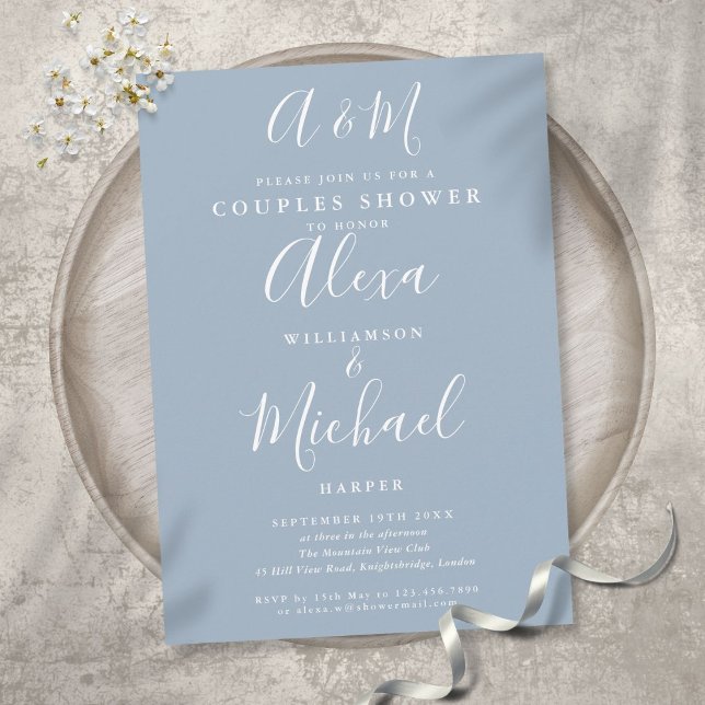 Invitation Dusty Blue Script Monogram Couples Wedding shower (Créateur téléchargé)
