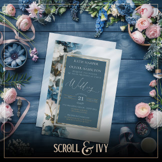 Invitation Dusty Blue & Silver Floral Elegance Mariage