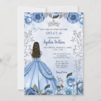 Dusty Blue Silver Floral Princess Sweet 16
