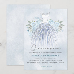 Invitation Dusty Blue Silver parties scintillant Floral Robe 