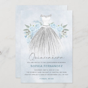 Invitation Dusty Blue Silver parties scintillant Floral Robe 