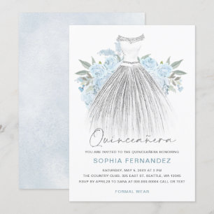 Invitation Dusty Blue Silver parties scintillant Floral Robe 