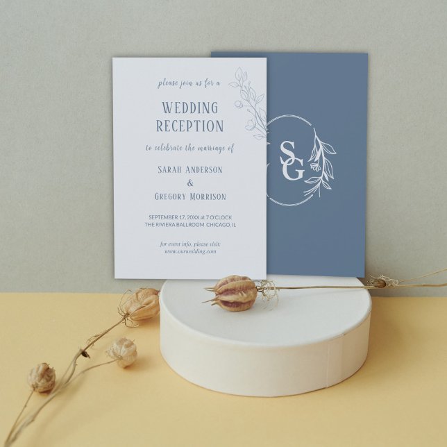 Invitation Dusty Blue Simple Boho Floral Mariage Réception (Créateur téléchargé)