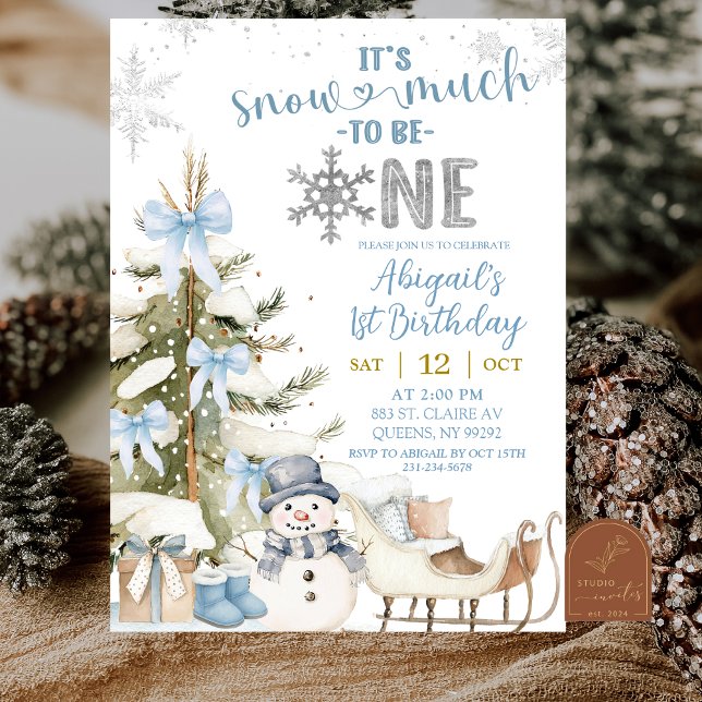 Invitation Dusty Blue Snow Much Fun To Be One Birthday (Créateur téléchargé)