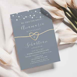 Invitation Dusty Blue String Lights Mariage Réception