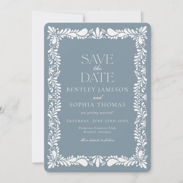 Invitation Dusty Blue Talavera Tile Fiesta Enregistrer la dat (Devant)