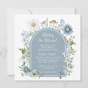 Invitation Dusty Blue Tea Party Baby in Bloom Baby shower