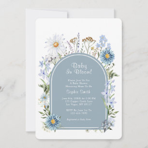 Invitation Dusty Blue Tea Party Baby in Bloom Baby shower