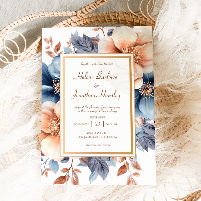 Invitation Dusty Blue Terracotta Aquarelle Mariage élégant (Dusty Blue Terracotta Watercolor Elegant Wedding Invitation)