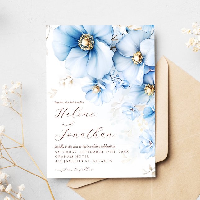 Invitation Dusty Blue Terracotta Floral Mariage élégant (Dusty Blue Terracotta Floral Elegant Wedding Invitation)
