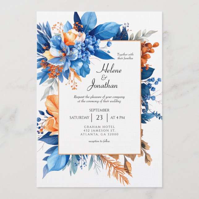 Invitation Dusty Blue Terracotta Rust Boho Elegant Wedding (Devant)