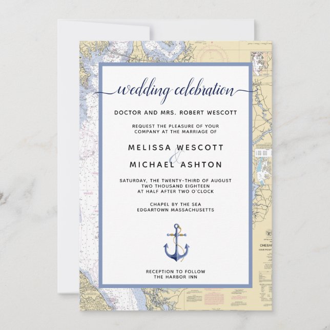 Invitation Dusty Blue traditionnel Événement nautique / Maria (Devant)