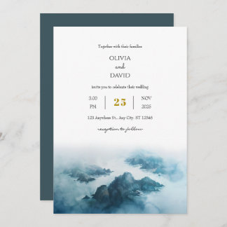 Invitation Dusty Blue Tropical Seaside Island Beach Mariage