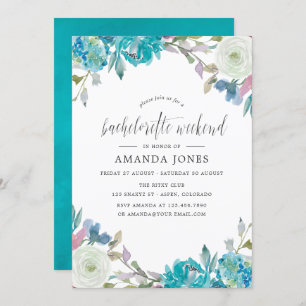Invitation Dusty Blue & Turquoise Floral Bachelorette Week-en