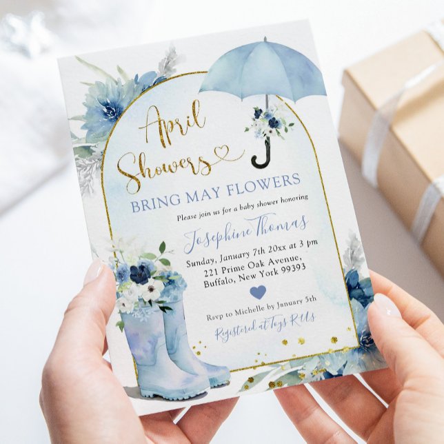 Invitation Dusty Blue Umbrella April Douches Baby shower (Créateur téléchargé)