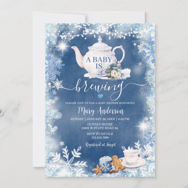 Invitation Dusty Blue Un bébé brasse Baby shower Noël (Devant)