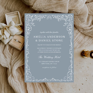 Invitation Dusty Blue Victorian minimaliste élégant mariage