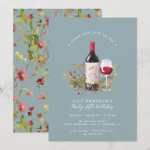 Invitation Dusty Blue   Vin rouge Tout âge Adulte Anniversair