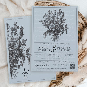 Invitation Dusty Blue Vintage Floral Garden Christian Mariage