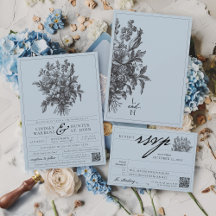 Dusty Blue Vintage Floral Romantique Jardin Mariag