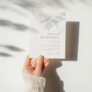 Invitation Dusty Blue Vintage Floral Songbird Mariage