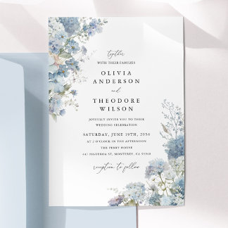 Invitation Dusty Blue Watercolor Floral Elegant Wedding