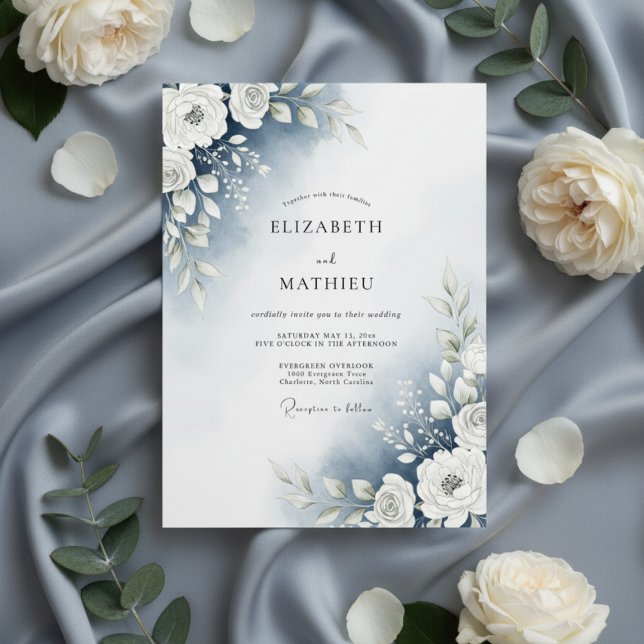 Invitation Dusty Blue Watercolor Floral Wedding (Créateur téléchargé)