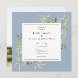 Invitation Dusty Blue Watercolor Mariage photo