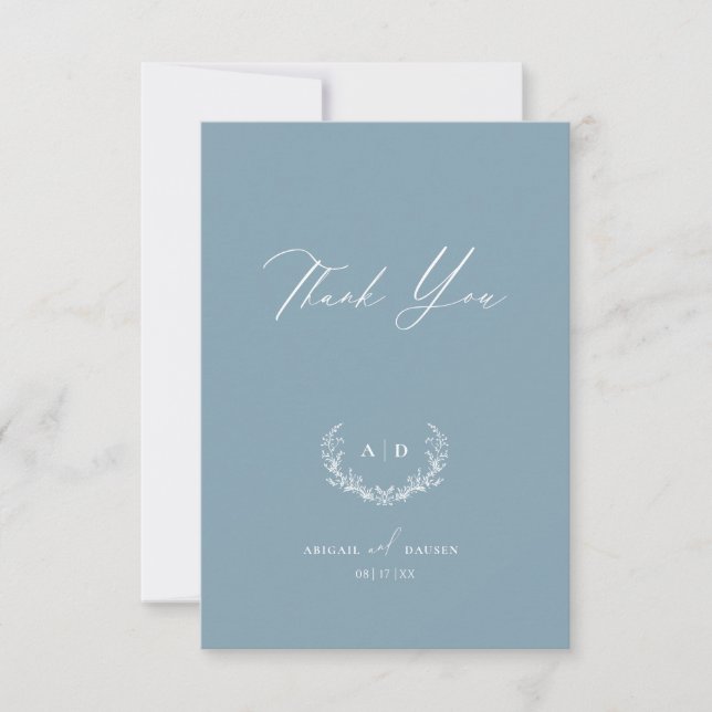 Invitation Dusty Blue Wedding Day Merci Flat Note Card (Devant)