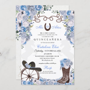 Invitation Dusty Blue Western Charra Ranchero Quinceanera