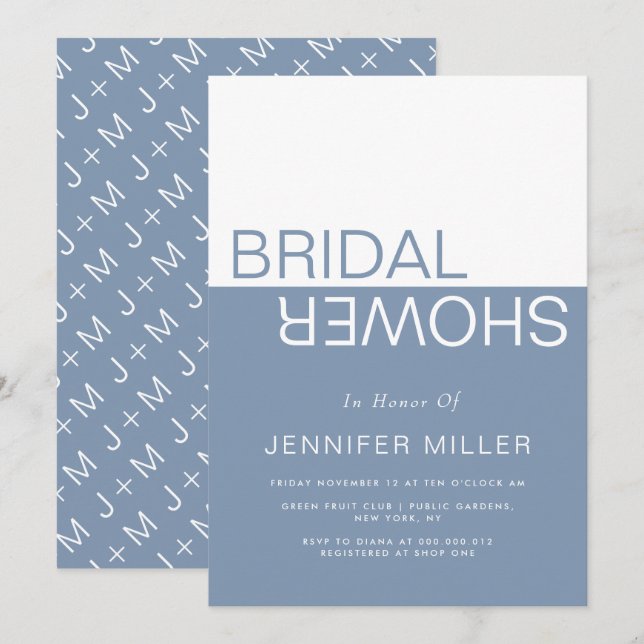 Invitation Dusty blue whimsical colorblock bridal shower (Devant / Derrière)
