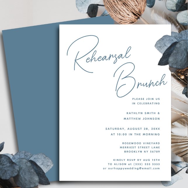 Invitation Dusty Blue Whimsical Script Chic Rehearsal Brunch (Créateur téléchargé)