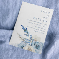 Dusty Blue & White Boho Floral Watercolor Mariage