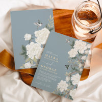 Dusty Blue White Chinoiserie Flower Garden Mariage