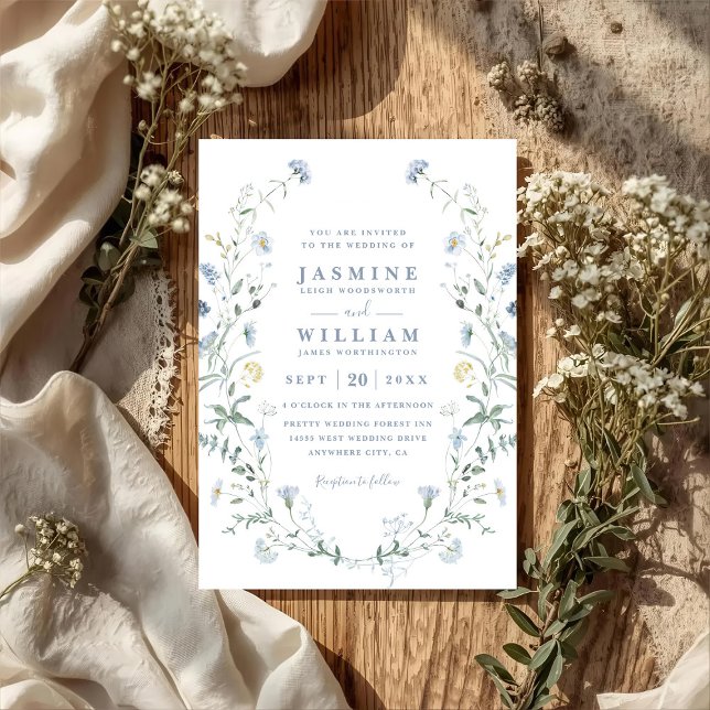 Invitation Dusty Blue Wildflower Rustic Boho QR Code Wedding (Créateur téléchargé)
