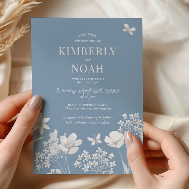 Invitation Dusty blue wildflowers boho wedding (Créateur téléchargé)