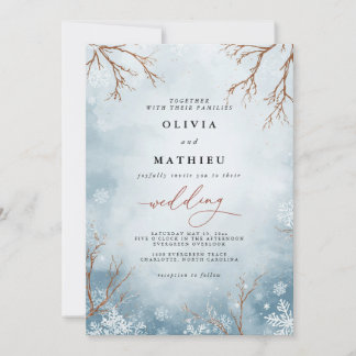 Invitation Dusty Blue Winter Branch Floral Mariage