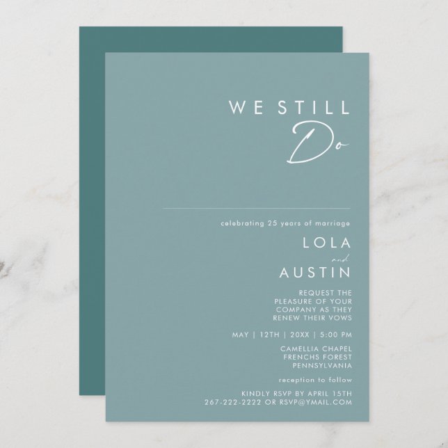 Invitation Dusty Boho | Bleu & Vert Nous Faisons Toujours Vow (Devant / Derrière)