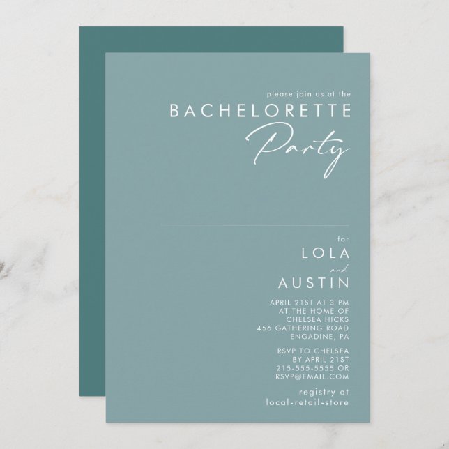 Invitation Dusty Boho | Blue and Green Bachelorette Party (Devant / Derrière)