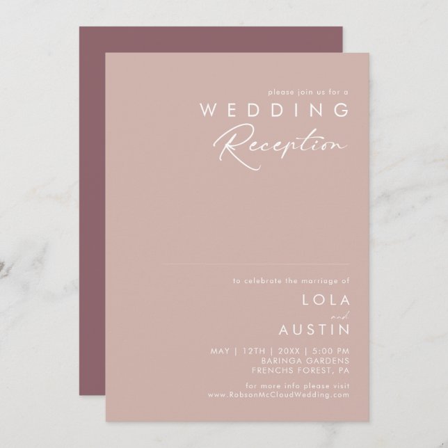 Invitation Dusty Boho | Réception de mariage Rose et violet (Devant / Derrière)