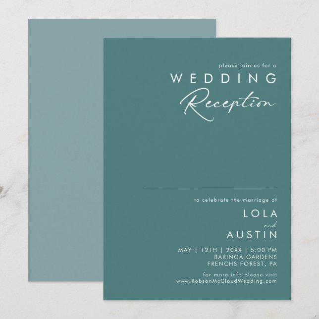 Invitation Dusty Boho | Réception de mariage vert et bleu (Devant / Derrière)