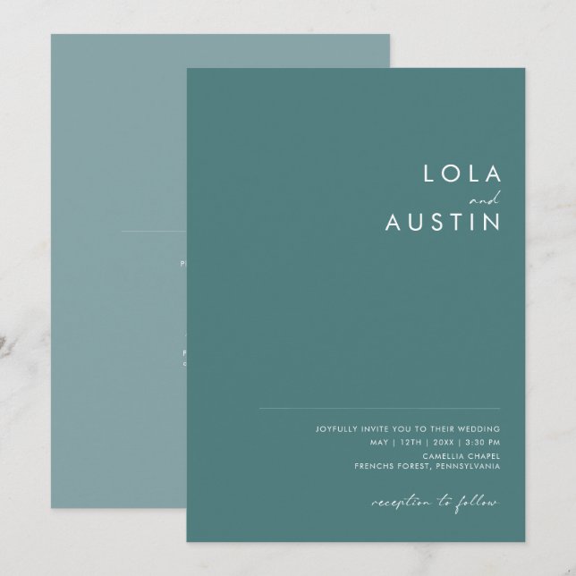 Invitation Dusty Boho | Vert et bleu tout en un Mariage (Devant / Derrière)