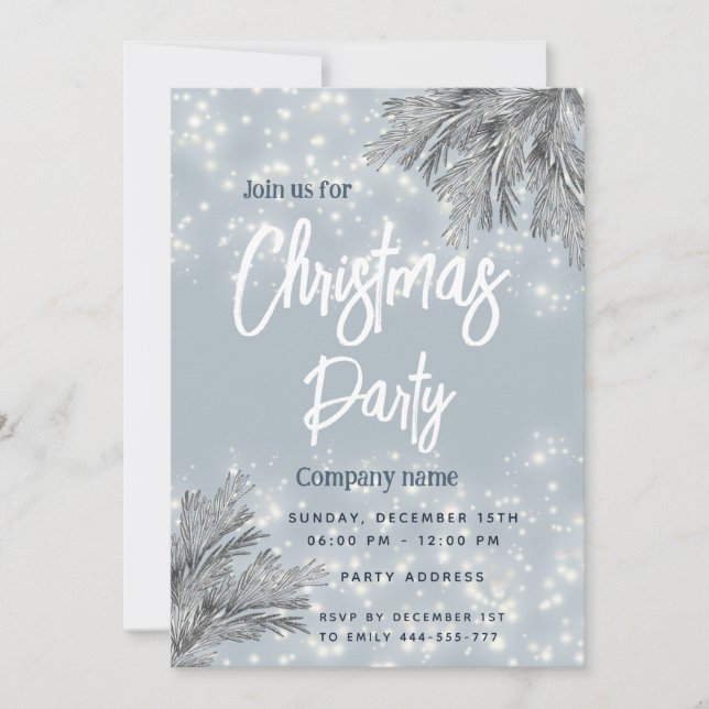 Invitation Dusty branche de pin bleu entreprise Noël (Devant)